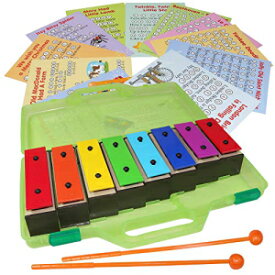 チャイムバー - 歌付きリゾネーターベル - カラーグロッケンシュピール 8 音木琴キット - 歌カード Chime Bar - Resonator Bells with Songs - Color Glockenspiel 8 Note Xylophone Kit - Song Cards