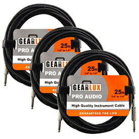 Gearlux 楽器ケーブル/プロフェッショナルギターケーブル 1/4 インチ ～ 1/4 インチ、ブラック、25 フィート - 3 パック Gearlux Instrument Cable/Professional Guitar Cable 1/4 Inch to 1/4 Inch, Black, 25 Foot - 3 Pack