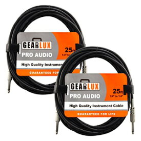 Gearlux 楽器ケーブル/プロフェッショナルギターケーブル 1/4 インチ ～ 1/4 インチ、ブラック、25 フィート - 2 パック Gearlux Instrument Cable/Professional Guitar Cable 1/4 Inch to 1/4 Inch, Black, 25 Foot - 2 Pack