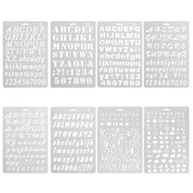 弾丸ジャーナルステンシルプランナー/スクラップブック/ DIY絵画クラフトプロジェクト用の8つのプラスチックアルファベット文字番号描画絵画ステンシルスケールテンプレートセットのNABLUEパック NABLUE Pack of 8 Plastic Alphabet Letter Number Drawing Painti