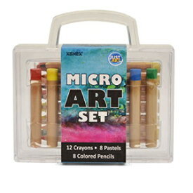Xonex マイクロアートセット、マイクロクレヨン12本、マイクロ色鉛筆8本、マイクロオイルパステル8本を収納、5 X 5-1/2 X 1-1/2インチ、1カウント (59034) Xonex Micro Art Set, Stores 12 Micro Crayones, 8 Micro Colored Pencils, 8 Micro Oil