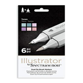 イラストレーター Spectrum Noir 6 ピース ツインチップ アーティスト アルコールマーカー、トーン Illustrator by Spectrum Noir 6 Piece Twin Tip Artist Alcohol Marker, Tones