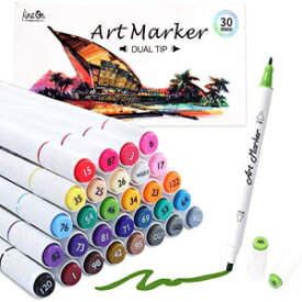 デュアルチップ アルコールベース アート マーカー、リネオン 30 色アルコール マーカー ペン、子供、大人の塗り絵、スケッチ、カード作成に最適 Dual Tip Alcohol Based Art Markers, Lineon 30 Colors Alcohol Marker Pens Perfect for Kids Adult