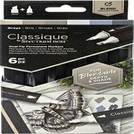 Spectrum Noir Classic Blend アルコール マーカー デュアル ペン先ペン セット - グレー - 6 個パック Spectrum Noir Classique Blend Alcohol Marker Dual Nib Pens Set-Greys-Pack of 6