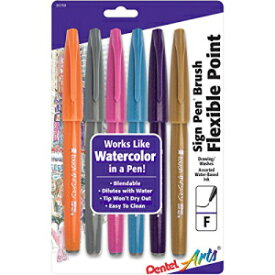 ぺんてる アーツサインペンタッチ 筆先 ファッションカラー 6本入 (SES15CBP6M1) Pentel Arts Sign Pen Touch, Fude Brush Tip, Fashion Colors, Pack of 6 (SES15CBP6M1)