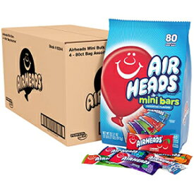 Airheads キャンディミニバー、フルーツフレーバー盛り合わせ、個別包装、溶けない、パーティー、パントリー 80ct バッグ、4 袋入りボックス Airheads Candy Mini Bars, Assorted Fruit Flavors, Individually Wrapped, Non Melting, Party, Pantry 8