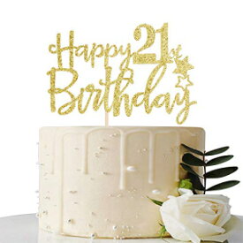 ゴールドグリッターハッピー21歳の誕生日ケーキトッパー、ハロー21、21歳に乾杯、21、素晴らしいパーティーデコレーション。 Gold Glitter Happy 21st Birthday Cake Topper,Hello 21, Cheers to 21 Years, 21 & Fabulous Party Decoration