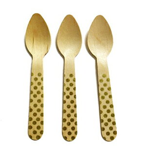 Perfect Stix Polka Dot Spoon 110 36-ゴールドの水玉模様のゴールドプリント木製スプーン、4.5インチ（36個入り） Perfect Stix Polka Dot Spoon 110 36-Gold Printed Wooden Spoons with Gold Polka Dot Pattern, 4.5" (Pack of 36)