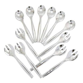 12個の頑丈な使い捨てプラスチック製サービング器具-各6個（10 "フォークと10"スプーン）-シルバー JA Kitchens 12 Heavy Duty Disposable Plastic Serving Utensils - Six Each (10" Forks & 10" Spoons) - Silver