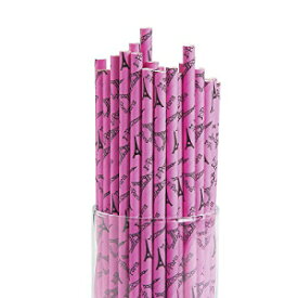 ピンクILoveParis使い捨てストロー-24個 Pink I Love Paris Disposable Drinking Straws - 24 pcs