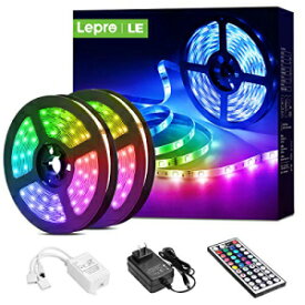 Lepro LEDストリップライト、32.8フィートRGB LEDストリップライト、44キーIRリモコンと12V電源付き、柔軟な色変更5050 300 LEDライトストリップキット、寝室、自宅、キッチン用(2X16.4フィート） Lepro LED Strip Lights, 32.8ft RGB LED Strip Lights with