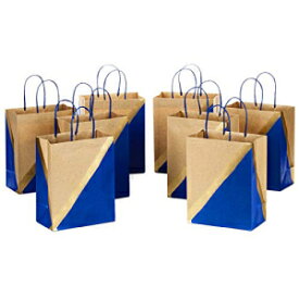 Hallmark 9インチ 中紙ギフトバッグ (8個パック - ブルー&クラフト) ハヌカ、誕生日、結婚式、父の日、卒業式、ベビーシャワー、ブライダルシャワー、ケアパッケージ、メーデー用 Hallmark 9" Medium Paper Gift Bags (Pack of 8 - Blue & Kraft)