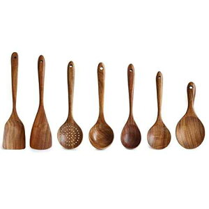 Lb`pؐHZbgAMesson VR`[NXv[ łth~pؐXp` (7 Zbg) Wooden Utensils Set for Kitchen, Messon Handmade Natural Teak Cooking Spoons Wooden Spatula for No