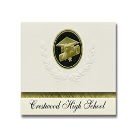 署名アナウンス クレストウッド高校 (アイオワ州クレスコ) 卒業アナウンス、大統領スタイル、25 キャップと卒業証書シールの基本パッケージ。黒金。 Signature Announcements Crestwood High School (Cresco, IA) Graduation Announcements, Presidentia