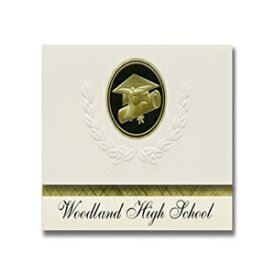 署名アナウンス ウッドランド高校 (ワシントン州ウッドランド) 卒業アナウンス、大統領スタイル、25 キャップと卒業証書シールの基本パッケージ。黒金。 Signature Announcements Woodland High School (Woodland, WA) Graduation Announcements, Presid