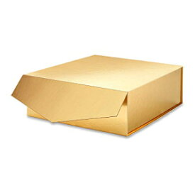 MALICPLUS 蓋付きギフトボックス、ラージギフトボックス 9x9x3.4 インチ、ゴールドギフトボックス、マグネット開閉式ブライズメイドプロポーズボックス (光沢のあるゴールド) MALICPLUS Gift Box with Lid, Large Gift Box 9x9x3.4 Inches, Gold Gift B