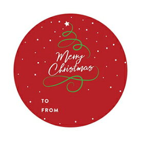 アンダーズプレスクリスマスラウンドサークルギフトステッカーラベル、赤緑書道ツリー、メリークリスマス、から、40パック、封筒文房具シール Andaz Press Christmas Round Circle Gift Sticker Labels, Red Green Calligraphy Tree, Merry Christmas, to