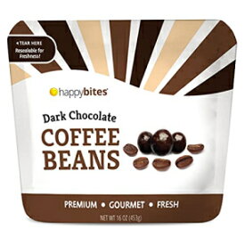 Happy Bites ダークチョコレートで覆われたエスプレッソコーヒー豆 - プレミアムチョコレート - 再密封可能なポーチバッグ (1ポンド) Happy Bites Dark Chocolate Covered Espresso Coffee Beans - Premium Chocolate - Resealable Pouch Bag (1
