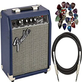 Fender Frontman 10G エレキギターアンプ - ミッドナイトブルーバンドル、ピック24枚と10フィートの楽器ケーブル付き Fender Frontman 10G Electric Guitar Amplifier - Midnight Blue Bundle with 24 Picks and 10-Foot Instrument Cable