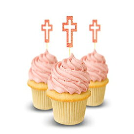 イースタークロス初聖体カップケーキトッパーカードストックカラー12個パックデコレーションピンク Easter Cross first communion Cupcake Topper card stock Color 12 pc Pack Decoration Pink
