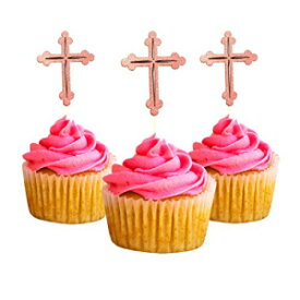 イースタークロス初聖体カップケーキトッパーカードストックカラーピンク1パックあたり12枚装飾 Easter Cross first communion Cupcake Topper card stock Color Pink 12 pieces per Pack Decoration