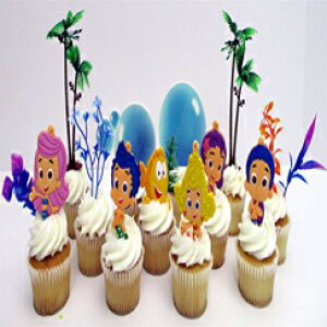 バブル・グッピーズのバースデーケーキ、バブル・グッピーズのキャラクターとテーマのある装飾アクセサリーが特徴のカップケーキトッパーセット Cake Toppers Bubble Guppies Birthday Cake CUPCAKE Topp
