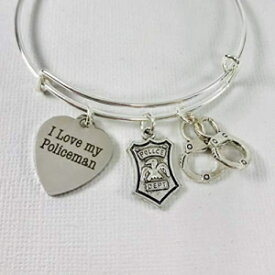 女性のための警官ジュエリーギフトバングルチャームブレスレット、私は私の警官が大好きです Our Little Charms Policeman jewelry gift for women bangle charm bracelet, I love my Policeman