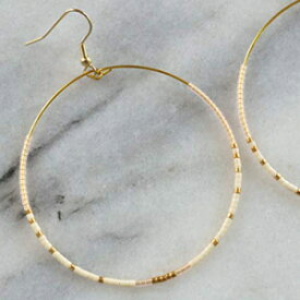 ラージラウンドアイボリーゴールドビーズフープエブリデイイヤリングゴールドメッキイヤワイヤー3インチ Libby & Smee Large Round Ivory Gold Beaded Hoop Everyday Earrings Gold-Plated Ear Wires 3 inches