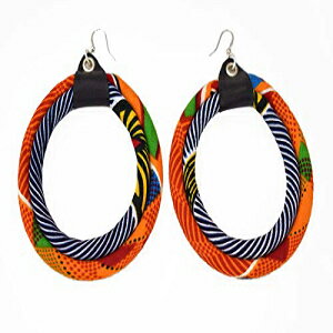 AtJt[vsAX| IWPeƃu[XgCṽCO| AtJt@ubNCO| AJt@ubNCO Cloth & Cord African Hoop Earrings | Orange Kente and Blu