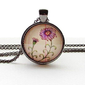 9月アスター誕生月フラワーネックレスラウンドガラスペンダント September Aster Birthday Month Flower Necklace Round Glass Pendant