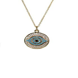 邪眼ネックレス保護ディスクペンダントメダリオン - 14K ゴールド充填 - ブルーターコイズ ギフトアイデア Evil Eye Necklace Protection Disc Pendant Medallion- 14k Gold Filled- Blue Turquoise Gift Idea