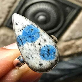 ナチュラル K2 ブルー アズライト スポット、アズライト花崗岩ジャスパー 925 ソリッド スターリング シルバー ヒーリング リング サイズ 8.5 Natural K2 Blue Azurite Spots, Azurite Granite Jasper 925 Solid Sterling Silver Healing Ring s