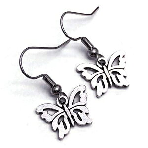 バタフライチャームピアス-ニッケルフリーシルバートーンフックのチベットスタイルチャーム Vilda Jewellery Butterfly Charm Earrings - Tibetan Style Charms on Nickel Free Silver Tone Hooks