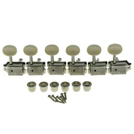 Wilkinson Deluxe 6 Inline Vintage Guitar Tuners with Split Post Guitar Tuning Keys Peg Machine Heads for Strat/Tele Guitars Nickel with Ivory Buttons