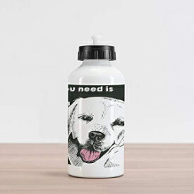 Lunarable Animal アルミウォーターボトル、ラブラドール犬ヴィンテージ風のイメージと愛をテーマにした言葉アートワーク、アルミ断熱こぼれ防止トラベルスポーツウォーターボトル、オリーブグリーンとホワイト Lunarable Animal Aluminum Water Bottle, Labrador
