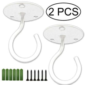 TIHOOD 2個 壁掛け天井フック 金属植物ブラケット 鉄製 壁掛けランタンハンガー 吊り下げ鳥の餌箱、ランタン、風鈴、プランター、屋外装飾フック用 (ホワイト) TIHOOD 2PCS Wall Mount Ceiling Hooks, Metal Plant Bracket Iron Wall Mount Lanterns