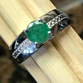 ナチュラルグリーンエメラルド925ソリッドスターリングシルバーエンゲージリングサイズ7 Natural Rocks by Kala Natural Green Emerald 925 Solid Sterling Silver Engagement Ring Size 7