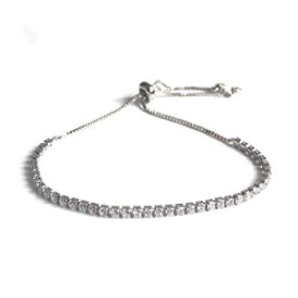 シルバーメッキテニスブレスレット女性用調節可能なスライドチェーン Silver Plated Tennis Bracelets for Women Adjustable Sliding Chain