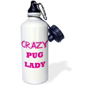 3dRoseクレイジーパグレディ-スポーツウォーターボトル、21オンス（wb_175244_1）、21オンス、マルチカラー 3dRose Crazy Pug Lady-Sports Water Bottle, 21oz (wb_175244_1), 21 oz, Multicolor