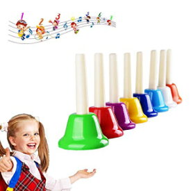 ハンドベルセット、カラフルなパーカッション8ノートダイアトニックメタルハンドベルキット、幼児、子供、大人用、フェスティバル、音楽指導、教会の合唱、結婚式、家族パーティーに使用 Hand Bells Set, Colorful Percussion 8 Note Diatonic Metal Hand Bell