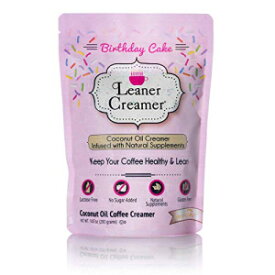 Leaner Creamer Non-Dairy Sugar Free Coffee Creamer Powder. Perfect Coconut Oil Non-Dairy Powder To Naturally Cream and Sweeten Coffee, Smoothies, Protein Shakes & More! Ideal Flavoring For All Diets (BIRTHDAY CAKE, 9