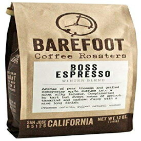 ベアフットコーヒー「ザ・ボス エスプレッソ 秋冬ブレンド」ミディアムロースト全粒コーヒー - 12オンスバッグ Barefoot Coffee "The Boss Espresso Fall/Winter Blend" Medium Roasted Whole Bean Coffee - 12 Ounce Bag
