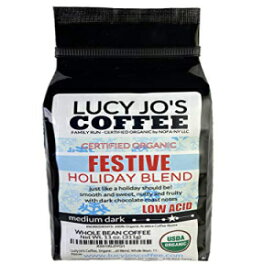 Lucy Jo's Coffee、オーガニック フェスティブ ホリデー ブレンド、低酸、全粒豆、11 オンス Lucy Jo's Coffee, Organic Festive Holiday Blend, Low Acid, Whole Bean, 11 oz