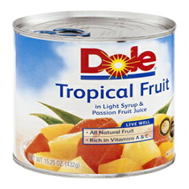 Dole、トロピカルフルーツのライトシロップ＆パッションフルーツジュース、432.3g缶（6個パック） Dole, Tropical Fruit in Light Syryp & Passionfruit Juice, 15.25oz Can (Pack of 6)