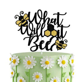 ブラックグリッター どうなるの？ケーキトッパー、蜂の性別お披露目、ママから蜂へのケーキデコレーション、蜂をテーマにしたベビーシャワー、HoneyBeeパーティーデコレーション Black Glitter What Will It Bee? Cake Topper, Bee Gender Reveal, Mommy to