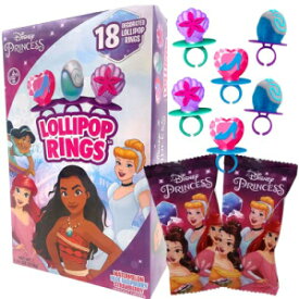 ディズニープリンセス装飾ロリポップリング、誕生日パーティーの記念品用バルクフレーバーキャンディ、各種フレーバーで個別包装、18個 Disney Princess Decorated Lollipop Rings, Bulk Flavored Candy for Birthday Party Favor, Individually Wrapped Wi