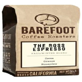 ベアフット コーヒー「ザ ボス エスプレッソ 秋冬ブレンド」ミディアムロースト全粒コーヒー - 5 ポンドバッグ Barefoot Coffee "The Boss Espresso Fall/Winter Blend" Medium Roasted Whole Bean Coffee - 5 Pound Bag
