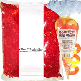 Red Gummy Gummi Bears Wild Cherry Albanese - Bulk Candy 5lb Bag With Peach Rings Gourmet Kruise Signature Gift Bag 10 OZ (NET WT 5 LBS.10OZ) 2 Item Bundle