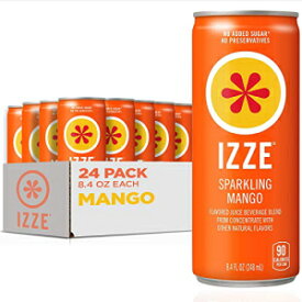 IZZE スパークリングジュース、マンゴー、砂糖不使用、保存料不使用、非遺伝子組み換え、8.4 液量オンス缶 (24 個パック) IZZE Sparkling Juice, Mango, No Added Sugars, No Preservatives, Non-GMO, 8.4 Fl Oz Can (Pack of 24)