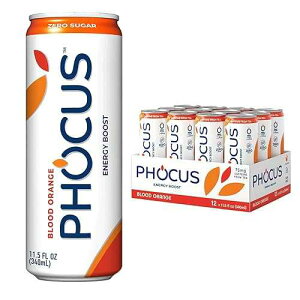 CLEAR CUT PHOCUS PHOCUS Energy Drink, Blood Orange Sparkling Water, 75mg Natural Caffeine Plus L-Theanine, Zero Sugar, Zero Calories, No Artificial Sweeteners, 11.5 fl oz Cans (Pack of 12)